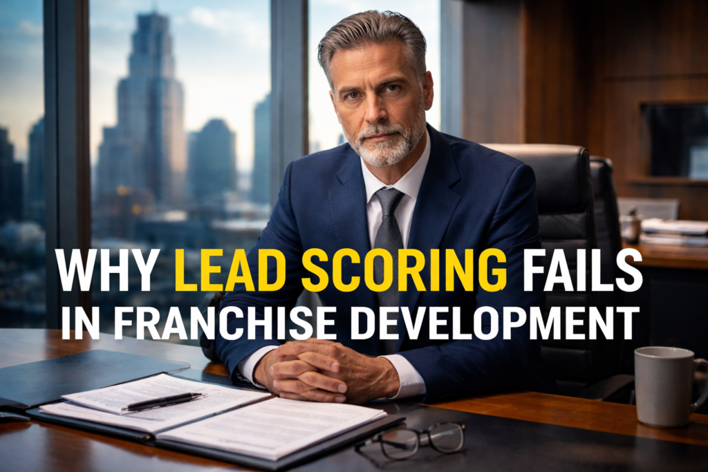 Franchise development CEO discussing why lead scoring fails and how AI impacts franchise recruitment and lead qualification strategy